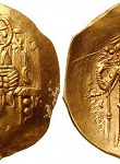 Ο Άγιος Ιωάννης Βατάτζης στέφεται από την Παναγία σε υπέρπυρον (χρυσό νόμισμα)