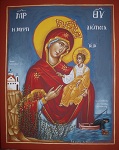 Παναγία η Μυρτιδιώτισσα - Στο κάτω μέρος της εικόνας εικονίζεται η ιστορία της Ιεράς Μονής Μερσινιδίου - Αγγελική Τσέλιου© (diaxeirosaggelikistseliou. blogspot.com)
